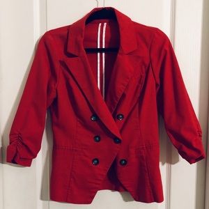Maurice Red Cropped Sleeve Blazer